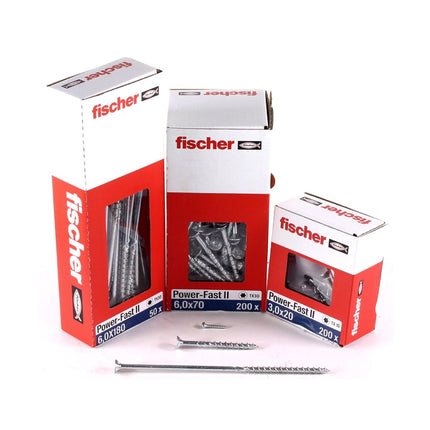 Fischer Power-Fast II FPF II Spanplattenschraube 6,0x260 mm 25 Stück ( 670470 ) Senkkopf mit Torx Teilgewinde galvanisch verzinkt, blau passiviert