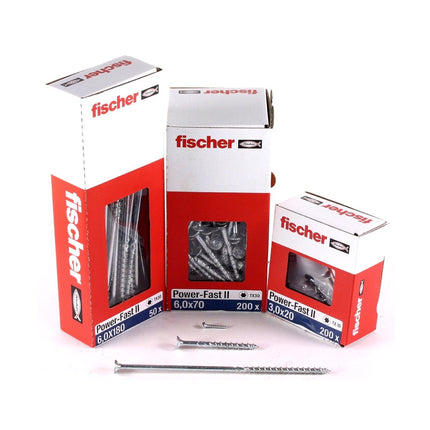 Fischer Power-Fast II FPF II Spanplattenschraube 6,0x260 mm 50 Stück ( 670471 ) Senkkopf mit Torx Teilgewinde galvanisch verzinkt, blau passiviert