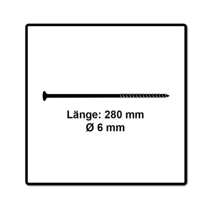 Fischer Power-Fast II FPF II Spanplattenschraube 6,0x280 mm 50 Stück ( 670473 ) Senkkopf mit Torx Teilgewinde galvanisch verzinkt, blau passiviert