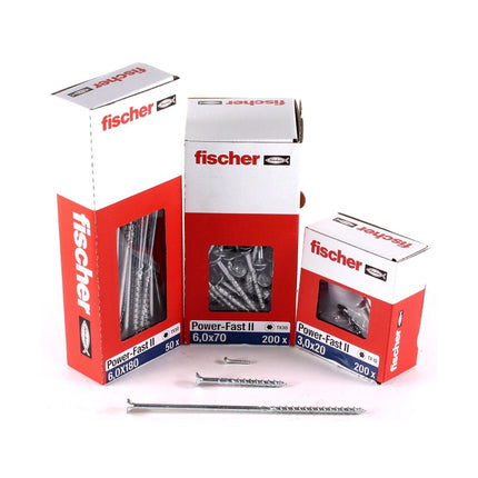 Fischer Power-Fast II FPF II Spanplattenschraube 6,0x300 mm 50 Stück ( 670475 ) Senkkopf mit Torx Teilgewinde galvanisch verzinkt, blau passiviert
