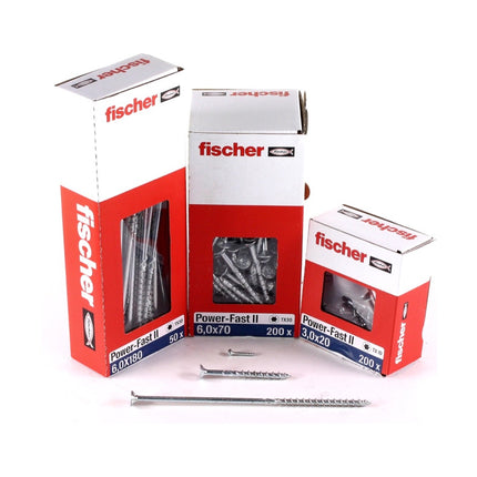Fischer Power-Fast II FPF II Spanplattenschraube 6,0x40 mm 200 Stück ( 670476 ) Senkkopf mit Torx Teilgewinde galvanisch verzinkt, blau passiviert