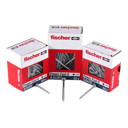 Fischer Power-Fast II FPF II Spanplattenschraube 5,0x25 mm 200 Stück ( 670436 ) Pan Head mit Torx Vollgewinde galvanisch verzinkt, blau passiviert