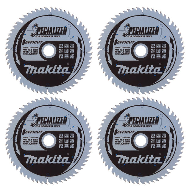 Makita CCXF16556EL Hoja de sierra SPECIALIZED EFFICUT 165 x 20 x 1,45 mm 4 piezas (4x B-57320) 56 dientes para madera, laminado y plástico