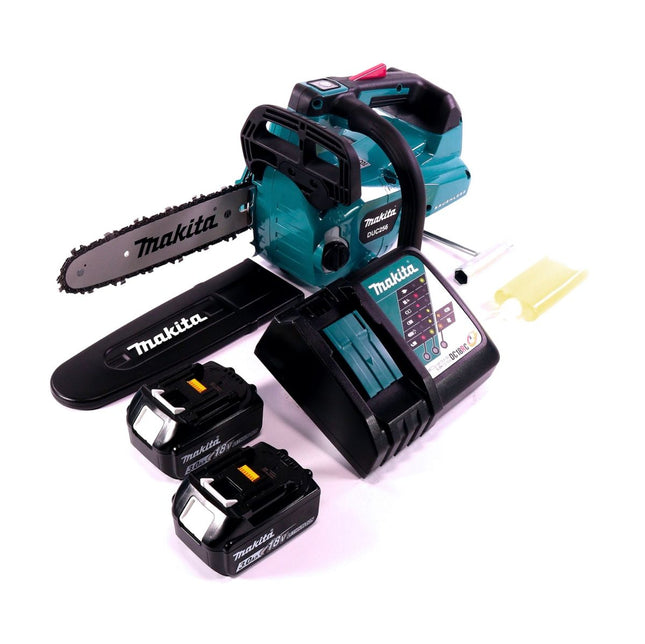 Motosierra a batería Makita DUC 256 RF 36 V (2x 18 V) sin escobillas 25 cm + 2x baterías 3,0 Ah + cargador