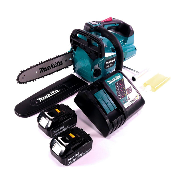 Motosierra a batería Makita DUC 256 RM 36 V (2x 18 V) sin escobillas 25 cm + 2x batería 4,0 Ah + cargador