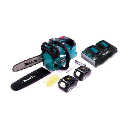 Motosierra a batería Makita DUC 256 PM 36 V (2x 18 V) sin escobillas 25 cm + 2x baterías 4,0 Ah + cargador doble