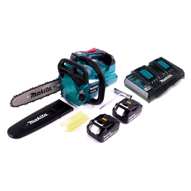 Motosierra a batería Makita DUC 256 PT 36 V (2x 18 V) sin escobillas 25 cm + 2x baterías 5,0 Ah + cargador doble