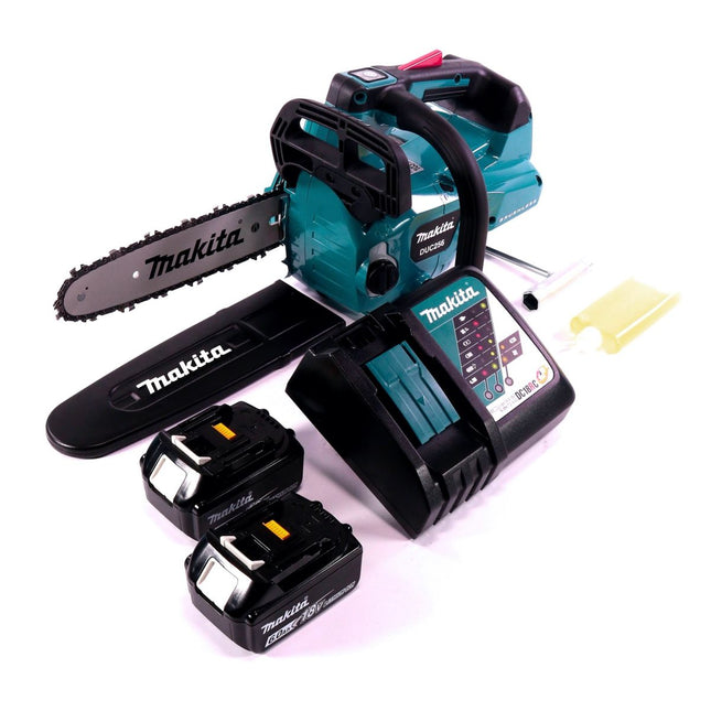 Motosierra a batería Makita DUC 256 RG 36 V (2x 18 V) sin escobillas 25 cm + 2x batería 6,0 Ah + cargador