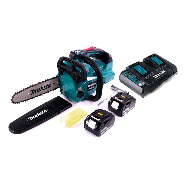 Motosierra a batería Makita DUC 256 PG 36 V (2x 18 V) sin escobillas 25 cm + 2x baterías 6,0 Ah + cargador doble