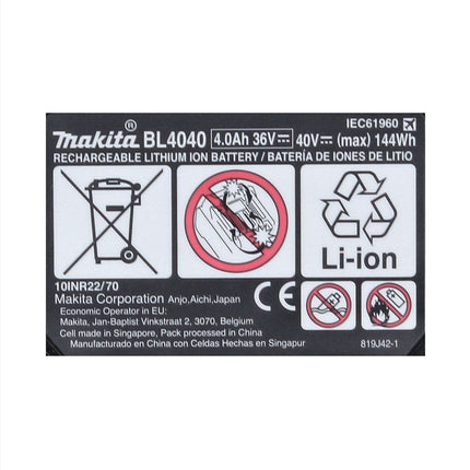 Makita BL 4040 battery 40 V max. 4.0 Ah XGT Li-Ion battery ( 191B26-6 ) IP64 protection class with LED display