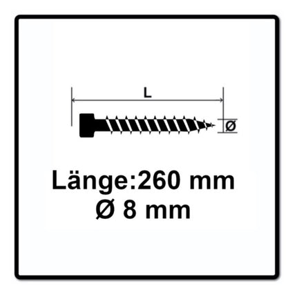 Tornillo SPAX IN.FORCE 8,0 x 260 mm 50 piezas Torx T-STAR Plus T40 (1221010802605) broca WIROX CUT con culata totalmente roscada.