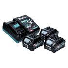 Kit di alimentazione Makita 40 V max. con 3 batterie BL 4025 2,5 Ah XGT ( 3 volte 191B36-3 ) + caricatore rapido DC 40 RA XGT LXT ( 191E07-8 )