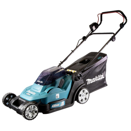 Makita DLM 432 RF2 cordless lawn mower 36 V ( 2x 18 V ) 43 cm brushless + 2x rechargeable battery 3.0 Ah + charger