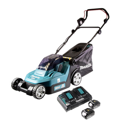 Makita DLM 432 PF2 kosiarka akumulatorowa 36 V ( 2x 18 V ) 43 cm bezszczotkowa + 2x akumulator 3,0 Ah + podwójna ładowarka