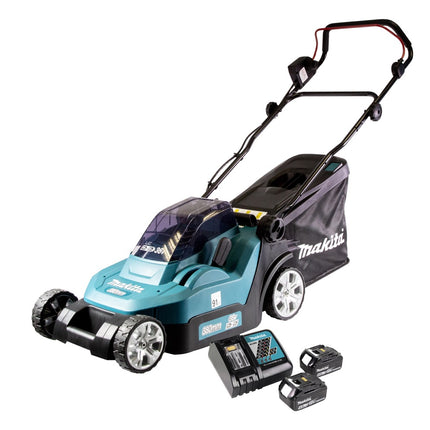 Makita DLM 432 RM2 kosiarka akumulatorowa 36 V ( 2x 18 V ) 43 cm bezszczotkowa + 2x akumulator 4,0 Ah + ładowarka