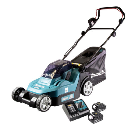 Makita DLM 432 RG2 cortacésped sin cable 36 V ( 2x 18 V ) 43 cm sin cepillo + 2x batería 6,0 Ah + cargador + cargador de batería