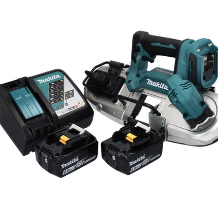 Sierra de cinta sin cable y sin escobillas Makita DPB 183 RG 18 V 66 mm + 2 baterías de 6,0 Ah + cargador