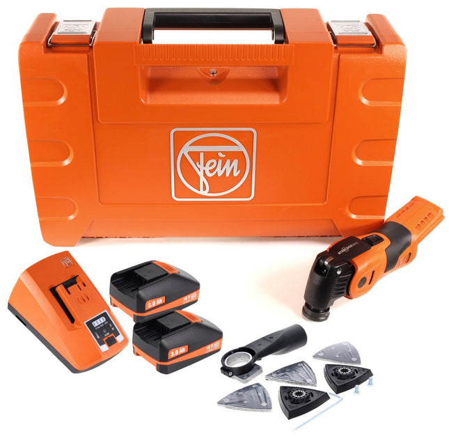 FEIN AFSC 18 QSL Oscillateur sans fil SuperCut 18 V SLM (712927600000) + Set d'aspiration + 2x Batteries 3.0 Ah + Chargeur + Coffret