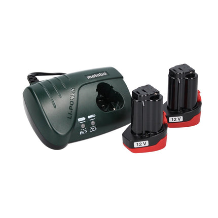 Metabo PowerMaxx BS Basic Set taladro/destornillador inalámbrico 10,8 V 34 Nm (600080880) + 2x batería 2,0 Ah + cargador + juego de brocas de 64 piezas + 1x máscara FFP2 + estuche