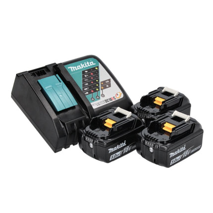 Makita DLX 2334 J cordless combo kit 18 V with DHP 485 50 Nm brushless + DGA 504 125 mm brushless + 3x rechargeable battery 3.0 Ah + charger + Makpac