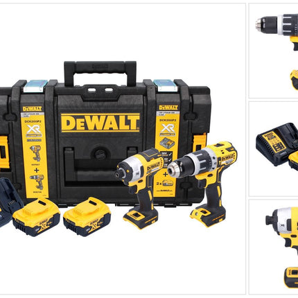 Paquete combinado de baterías DeWalt DCK 266 P2T Taladro de impacto DCD 796 de 18 V + herramienta de impacto DCF 887 + 2 baterías de 5,0 Ah + cargador + TSTAK