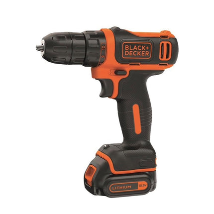 Taladro atornillador inalámbrico Black &amp; Decker BDCDD12BAFC-QW 10,8 V 26 Nm + 2x baterías 1,5 Ah + cargador 100 piezas + estuche.