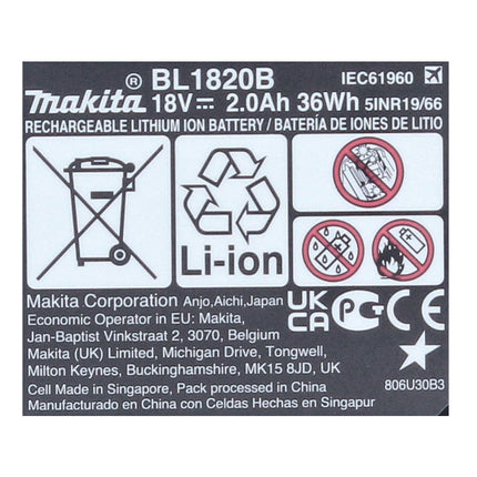 Makita BL 1820 B 18 V - 2.0 Ah / 2000 mAh Li-Ion batería con pantalla LED ( 197254-9 ) - original, no una réplica