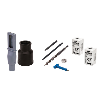 KREG Pocket Hole Jig 720 przyrząd do wiercenia otworów pod kołki (KPHJ720) + przyrząd do wiercenia otworów pod kołki + wiertło stopniowe + bit + śruby