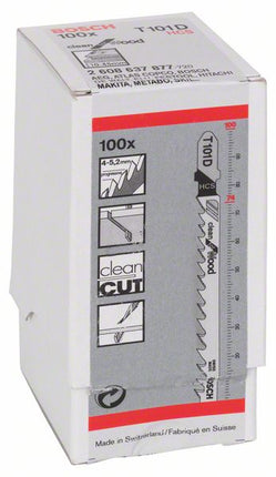Bosch T 101 D Stichsägeblätter Clean for Wood für Holz - 100 Stück, progressive Zahnausführung, für Stichsägen mit T-Schaft-Aufnahme - Toolbrothers
