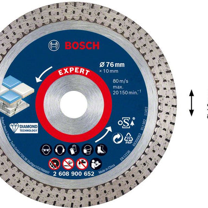 Disque à tronçonner diamanté Bosch Expert Hard Ceramic 76 mm 76 x 1,5 x 10 mm ( 2608900652 ) Diamond Technology - successeur de 2608615020