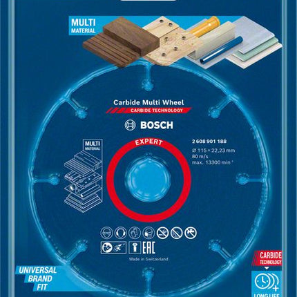 Bosch EXPERT Carbide Multi Wheel Disque à tronçonner 115 x 22,23 mm - 1 pièce ( 2608901188 )