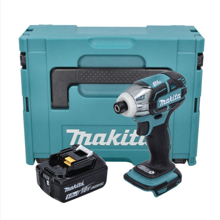 Makita DTS 141 T1J atornillador de impulsos sin cable 18 V 40 Nm 1/4" sin escobillas + 1x batería recargable 5,0 Ah + Makpac - sin cargador