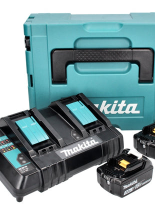Kit di alimentazione Makita 18 V con 2x batteria BL 1830 B 3,0 Ah ( 197599-5 ) + caricabatterie doppio DC 18 SH ( 199687-4 ) + Makpac