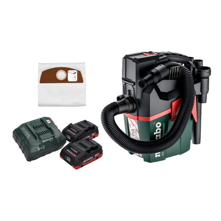 Metabo AS 18 HEPA PC Aspirador de batería compacto 18 V 6 l Aspirador en seco y húmedo con función de soplado + 2x baterías 4,0 Ah + cargador + 5x bolsas de filtro