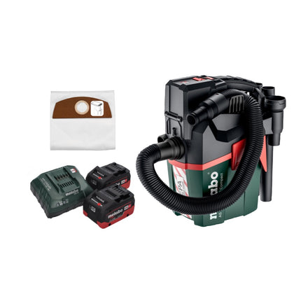 Metabo AS 18 HEPA PC Aspirador de batería compacto 18 V 6 l Aspirador en seco y húmedo con función de soplado + 2x baterías 5,5 Ah + cargador + 5x bolsas de filtro