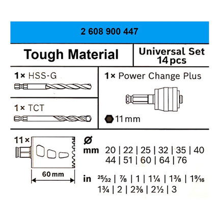 Bosch EXPERT Tough Material Set di Seghe a tazza  20 - 76 mm / 14 pz. ( 2608900447 ) Carburo Universal - Successore del 2608594185
