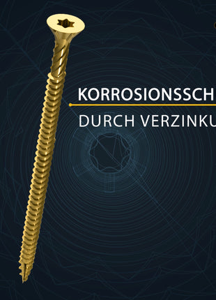 FORTE Tools Universal Holzschraube 6,0 x 50 mm T30 400 Stk. ( 4x 000051399493 ) gelb verzinkt Torx Senkkopf Vollgewinde - Toolbrothers