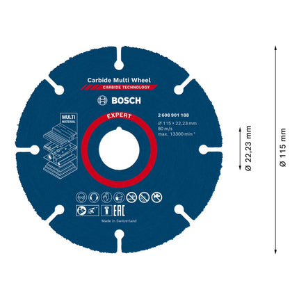 Bosch EXPERT Carbide Multi Wheel Disque à tronçonner 115 x 22,23 mm - 1 pièce ( 2608901188 )