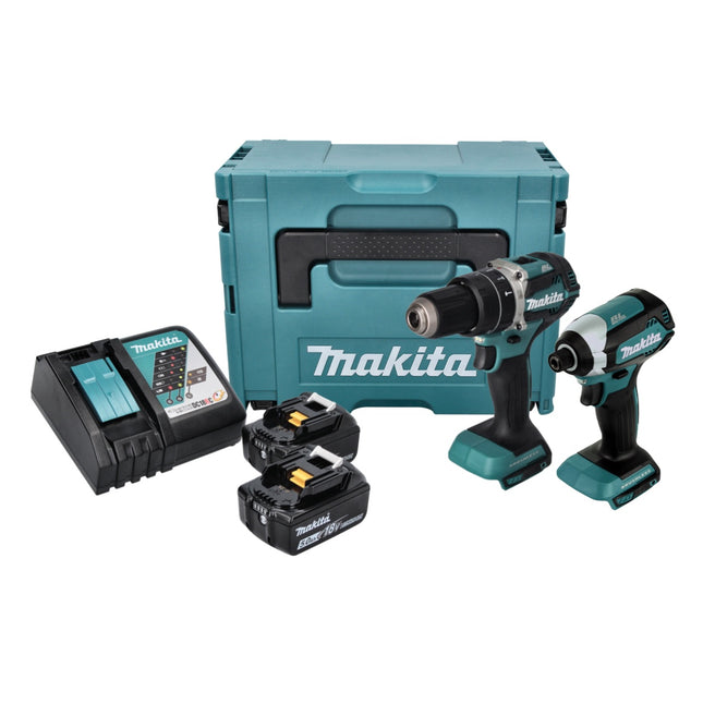 Makita DLX 2180 TJ kit combinado sin cable DHP 484 taladro de impacto sin cable + DTD 153 llave de impacto sin cable + 2x batería recargable 5.0 Ah + cargador + Makpac