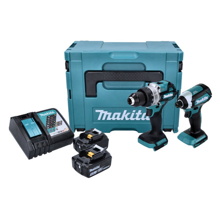 Makita DLX 2432 TJ kit combo sin cable DDF 486 taladro atornillador sin cable + DTD 153 atornillador de impacto sin cable + 2x batería recargable 5.0 Ah + cargador + Makpac
