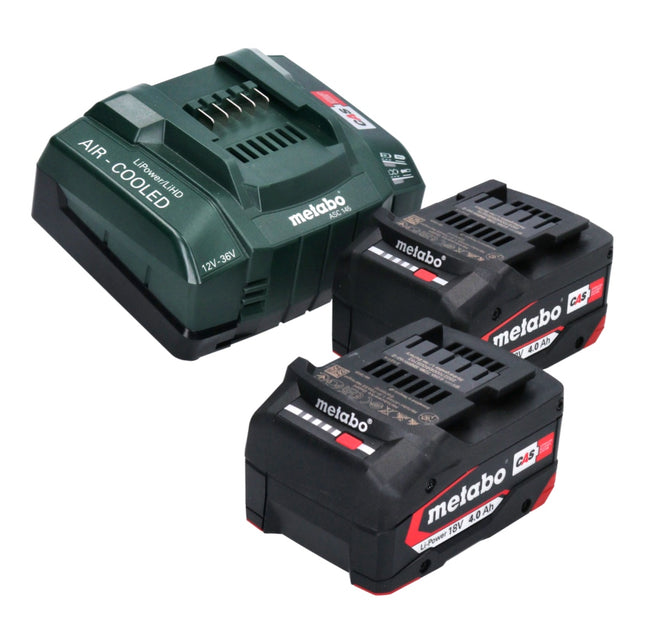 Metabo Set de base 2x Batteries Li-Power 4,0 Ah 18V CAS Li-Ion + Chargeur rapide ASC 145 (2x 625027000) (627378000)