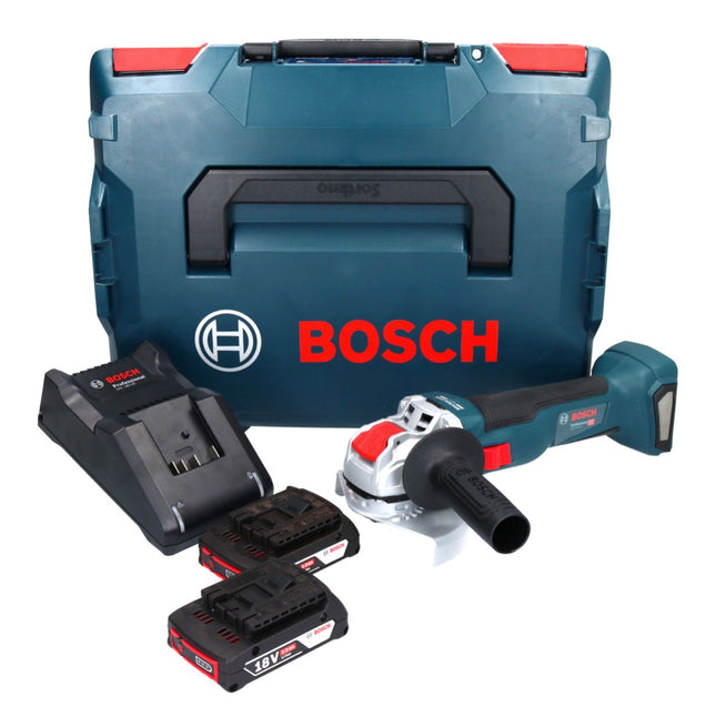 Bosch GWX 18V-10 Professional cordless angle grinder 18 V 125 mm X-LOCK Brushless + 2x rechargeable battery 2.0 Ah + charger + L-Boxx
