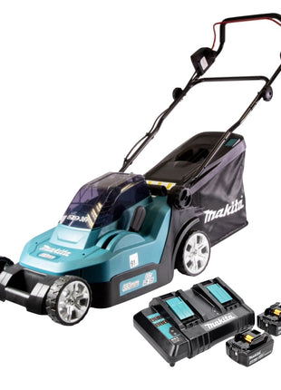 Rasaerba a batteria Makita DLM 382 CT2 36 V ( 2x 18 V ) 38 cm 40 L + 2x batteria 5,0 Ah + doppio caricatore