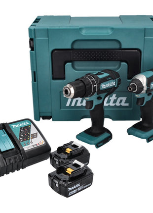 Makita DLX 2131 TJ cordless combo kit 18 V with DHP 482 62 Nm + DTD 152 165 Nm + 2x rechargeable battery 5.0 Ah + charger + Makpac