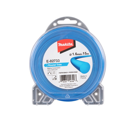 Makita 2-Fadenkopf Tap&Go 2,0 mm 2 Stück ( 2x 191D91-7 ) + Mähfaden rund 1,6 mm 15 m 2 Stück ( 2x E-02733 ) für 18 V Akku Rasentrimmer DUR 187 und DUR 188