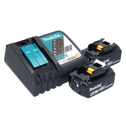 Amoladora angular a batería Makita DGA 513 RG 18 V 125 mm sin escobillas + 2x baterías 6,0 Ah + cargador