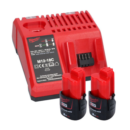 Milwaukee M12 GG-302C Akku Fettpresse 12 V 562 bar + 2x Akku 3,0 Ah + Ladegerät