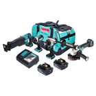 Makita DLX 4157 TX1 Akku Kombo Kit 18 V DDF 486 + DGA 504 + DJR 187 + DTD 153 + 2x Akku 5,0 Ah + Ladegerät + Tasche
