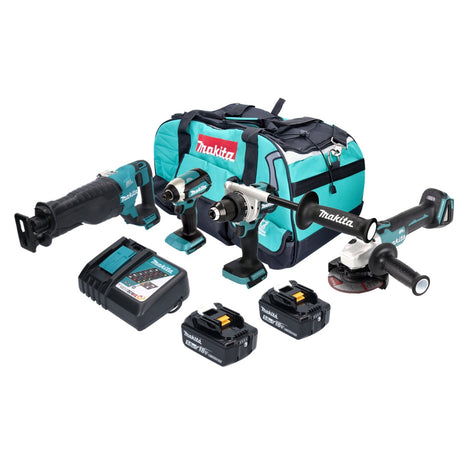 Makita DLX 4157 TX1 Kit Batteria Combo 18 V DDF 486 + DGA 504 + DJR 187 + DTD 153 + 2x batteria 5,0 Ah + caricabatterie + borsa