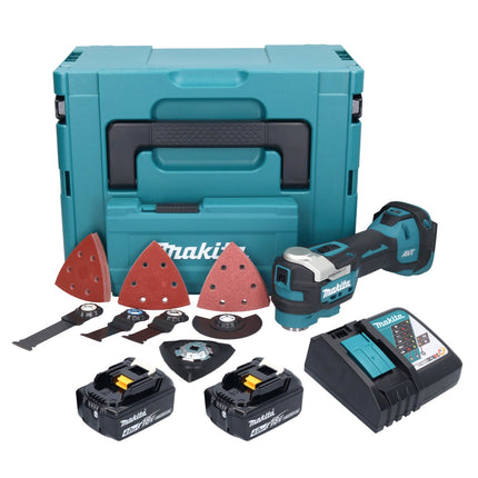 Akumulatorowe narzędzie wielofunkcyjne Makita DTM 52 RMJX4 18 V Starlock Max Brushless + 2x akumulator 4,0 Ah + ładowarka + zestaw akcesoriów + Makpac